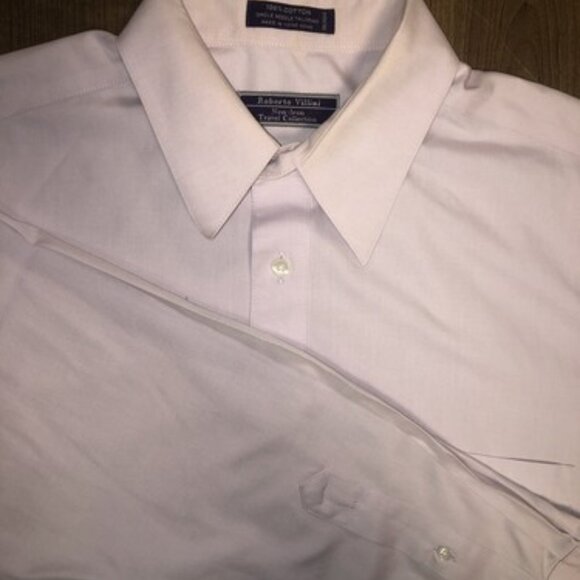 Roberto Villini Mens Large Button Up Dress Shirt Pink Travel Collection Cotton - Picture 1 of 8